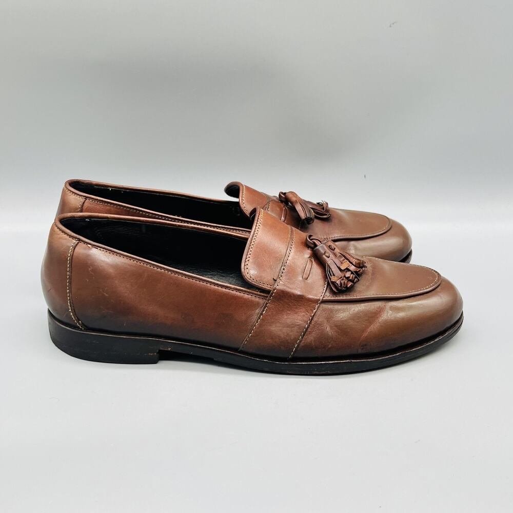 Bragano Shoes Mens 9 Brown Leather Tassel Loafers Slip On Dress Moc Toe Classic